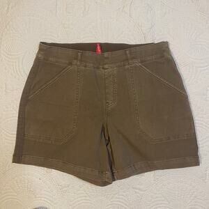 Spanx Women's 6" Brown Soft Stretch Twill Shorts Size L Tummy Shaping Mid-Rise